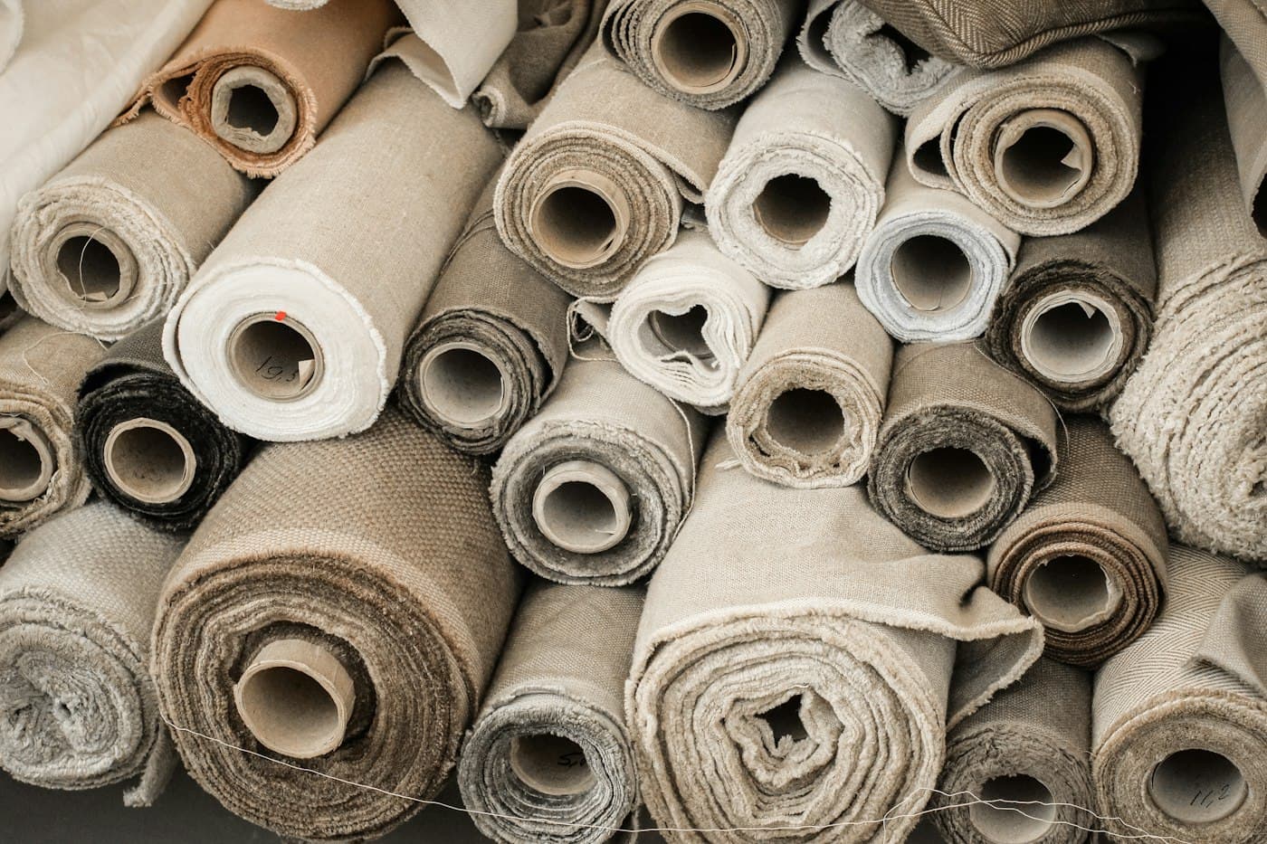 Stacked rolls of industrial fabric
