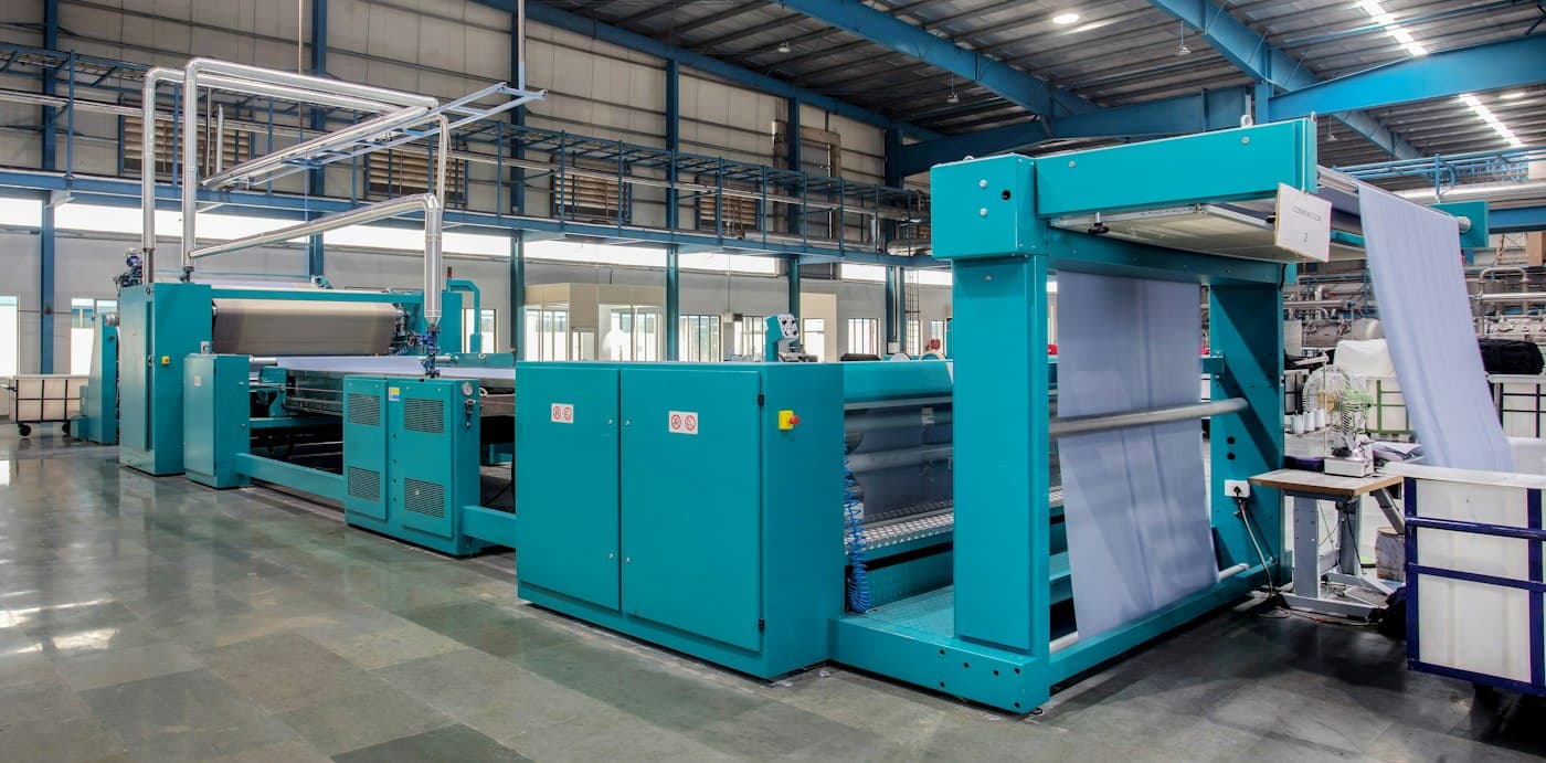 Textile processing line in a factory